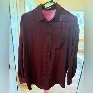 Express Women's Burgundy Button-Down Blouse